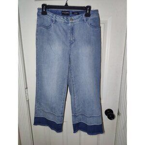 Susan Graver Wide Leg Mid Rise Cropped Light Wash Stretch Jeans 10